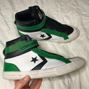 Converse Pro Blaze Strap Kids High-Top Sneakers in Black Green White Boys Size 6